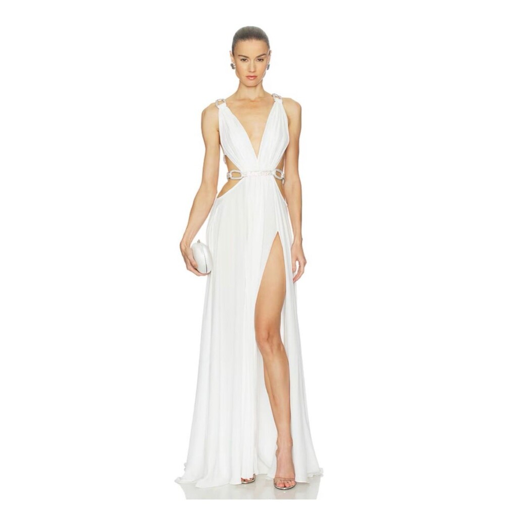 NEW BRONX AND BANCO Elegant White Cutout Plunge Brielle Diamond wedding Gown